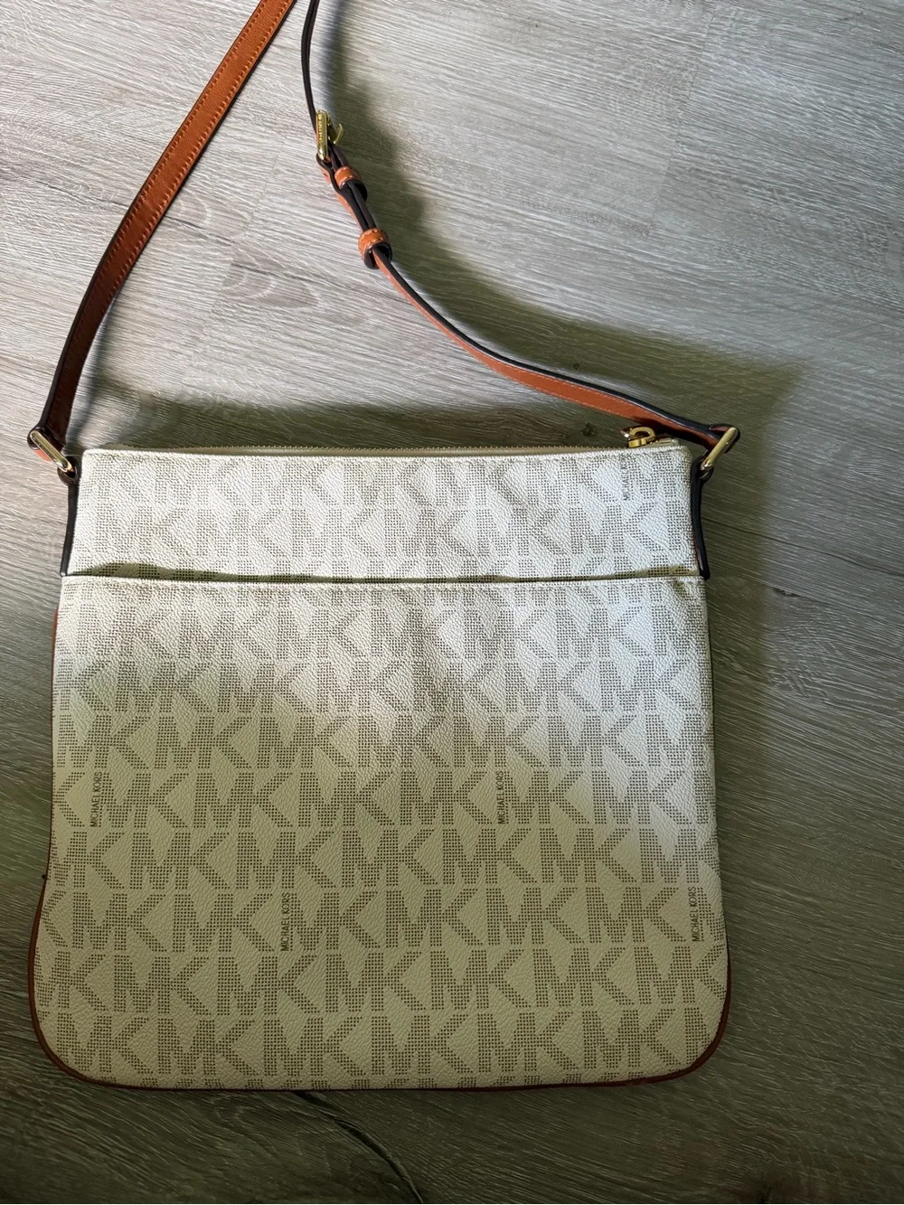 Michael Kors Cream and Brown MK Logo Crossbody Shoulder Bag